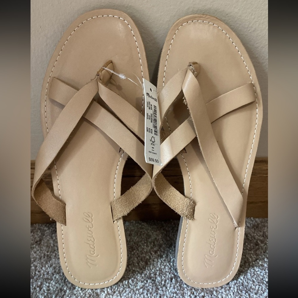 NWT Madewell The Boardwalk Risa Leather Thong Slide Sandal Flats Women's  6.5